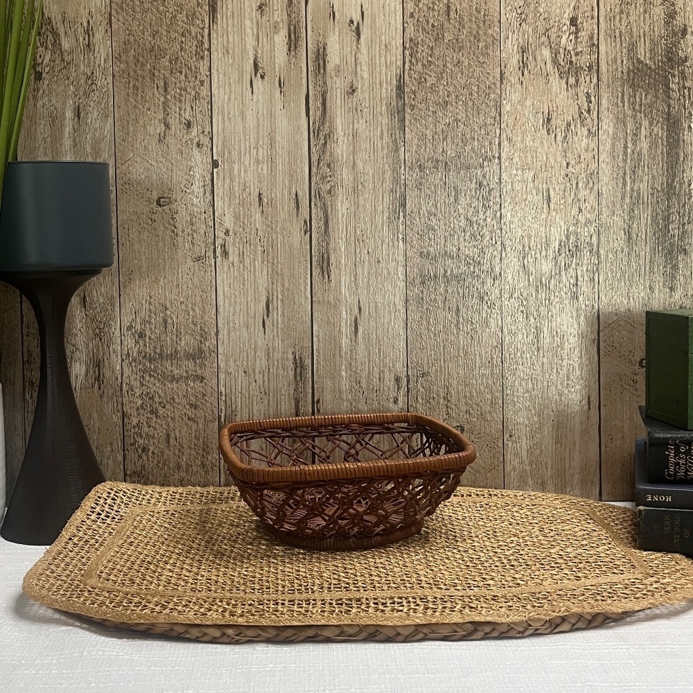 Vintage Woven Wicker Basket | Rustic Farmhouse Catchall Tray | Boho Home Decor - Picture 2 of 5